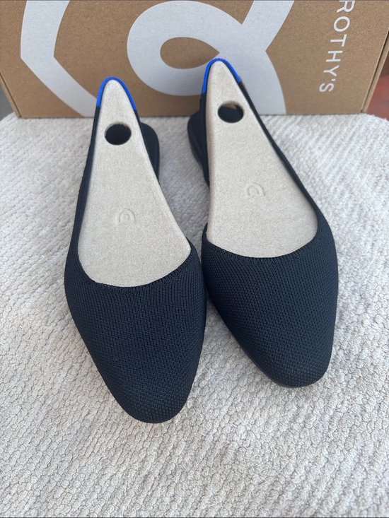 Rothy's Shoes - Rothy's Black Knit Pointed Slingback Flats with Blue Trim
